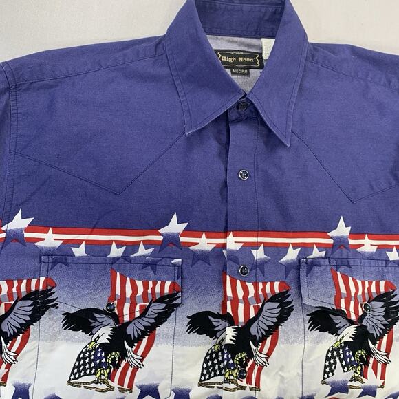 Vtg High Noon Vintage Patriotic Western Wear Pearl Snap Shirt Medium - Picture 5 of 7
